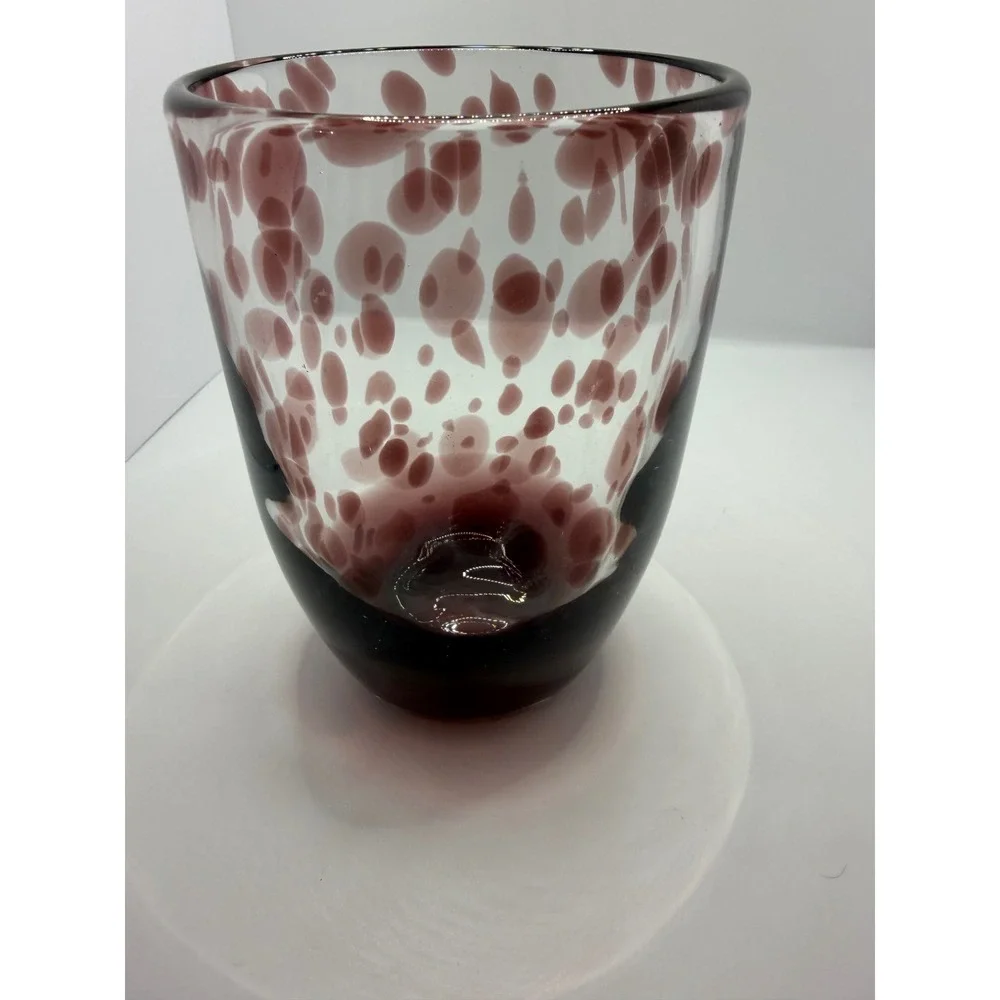 Handblown Art Glass Vase Purple Red Confetti Heavy Base‎ 8.5